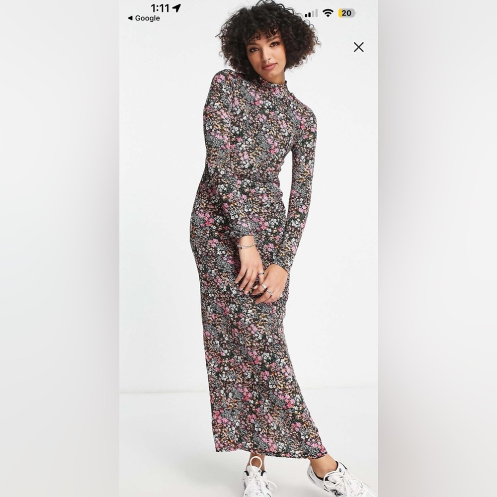 ASOS Floral Mock Neck Body Con Dress W Slit